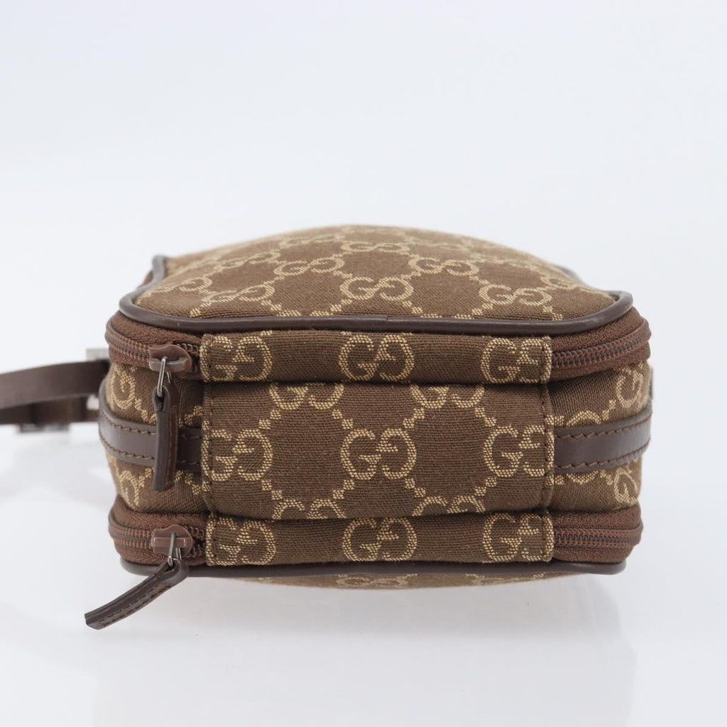 GUCCI GG Canvas Pouch Brown Silver Auth 206495