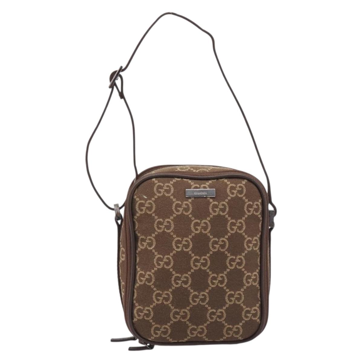 GUCCI GG Canvas Pouch Brown Silver Auth 206495