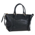 PRADA Hand Bag Leather 2way Black Gold Auth 206508M