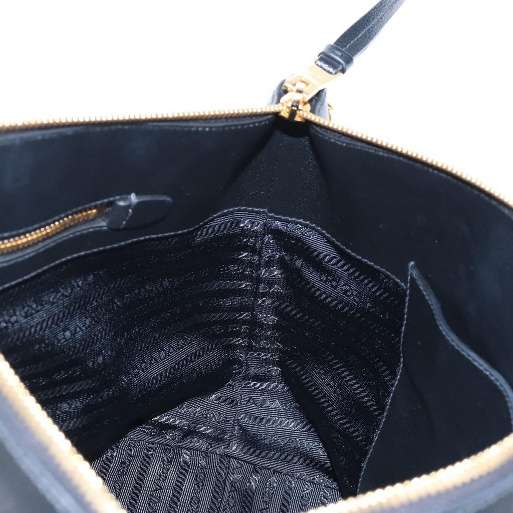 PRADA Hand Bag Leather 2way Black Gold Auth 206508M