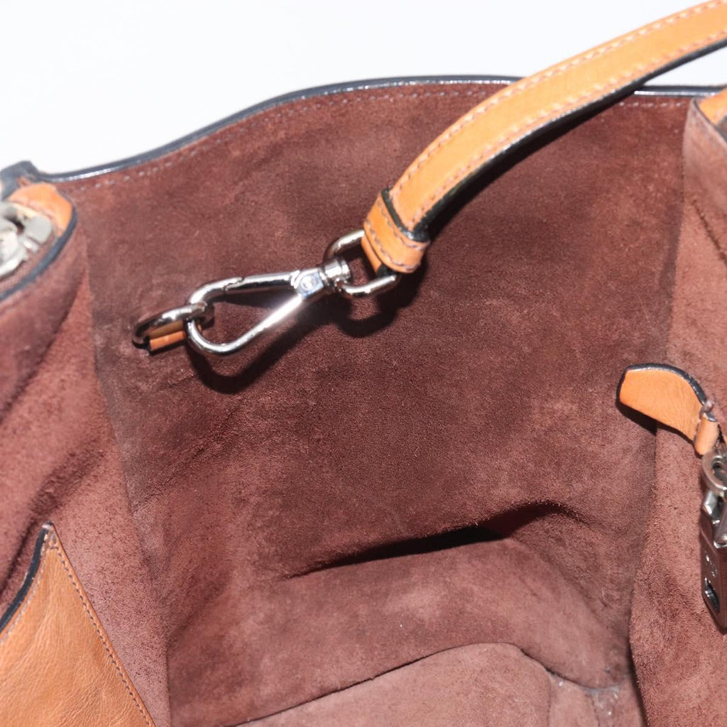 PRADA Hand Bag Leather 2way Brown Silver Auth 206531A
