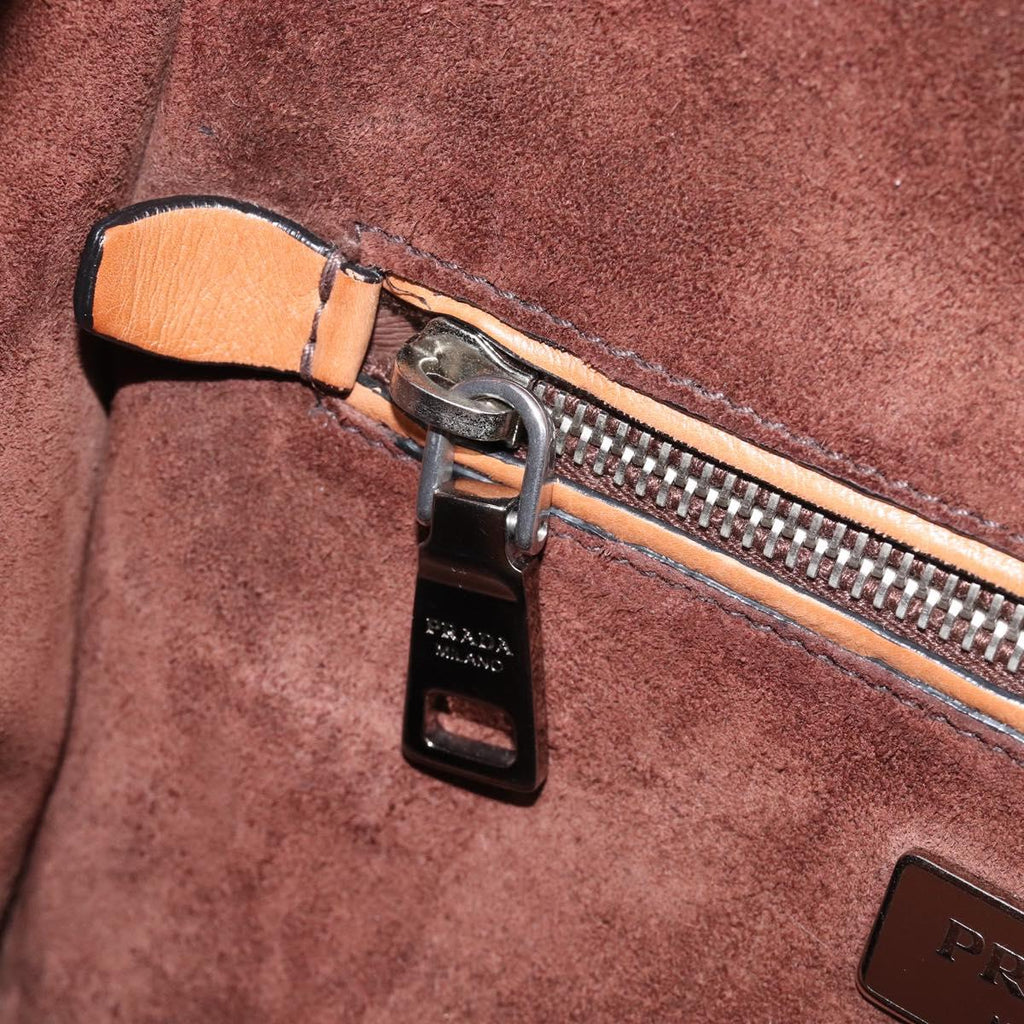 PRADA Hand Bag Leather 2way Brown Silver Auth 206531A