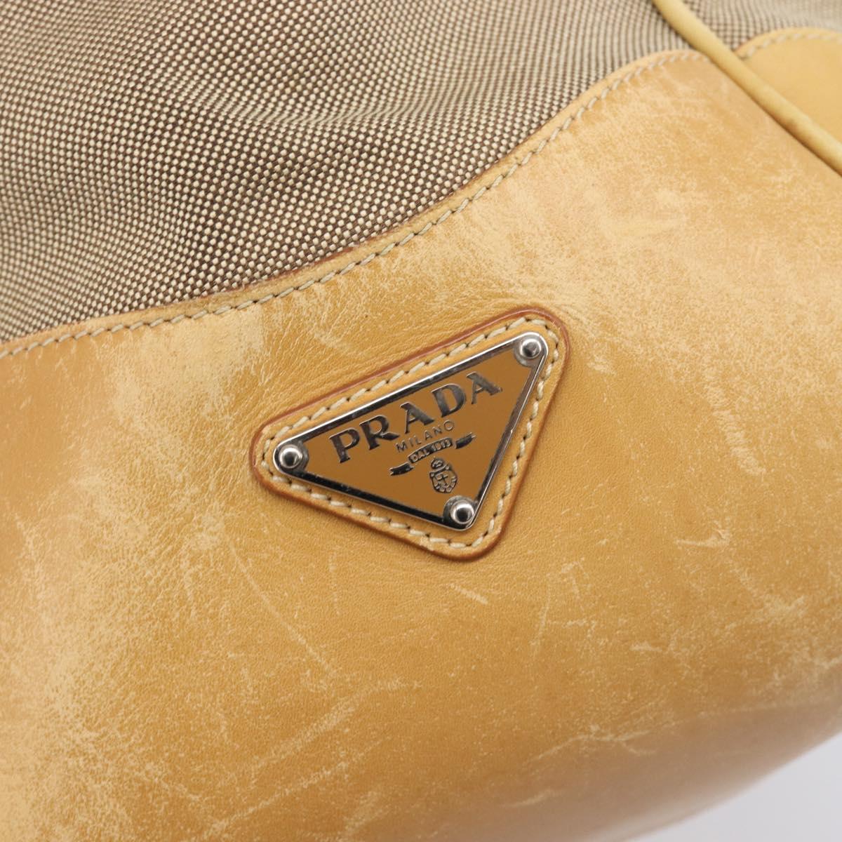 PRADA Hand Bag Canvas Beige Silver Auth 206536