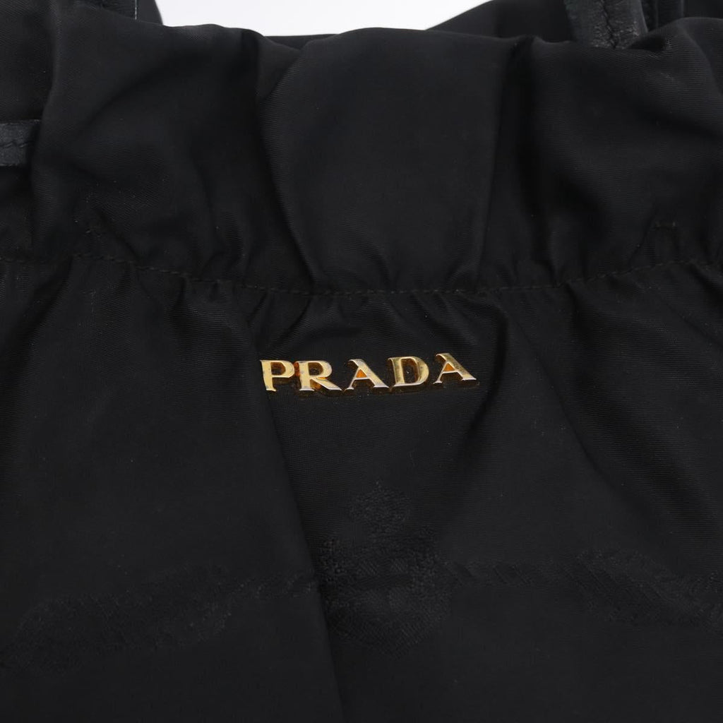 PRADA Tote Bag Nylon Black Gold Auth 206537
