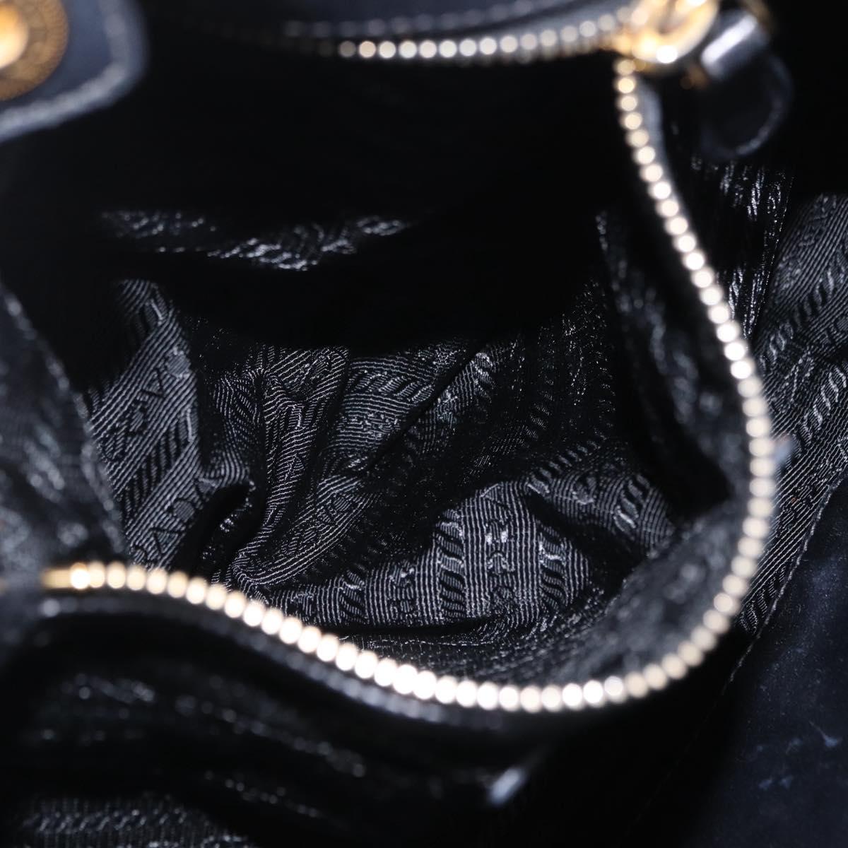 PRADA Tote Bag Nylon Black Gold Auth 206537