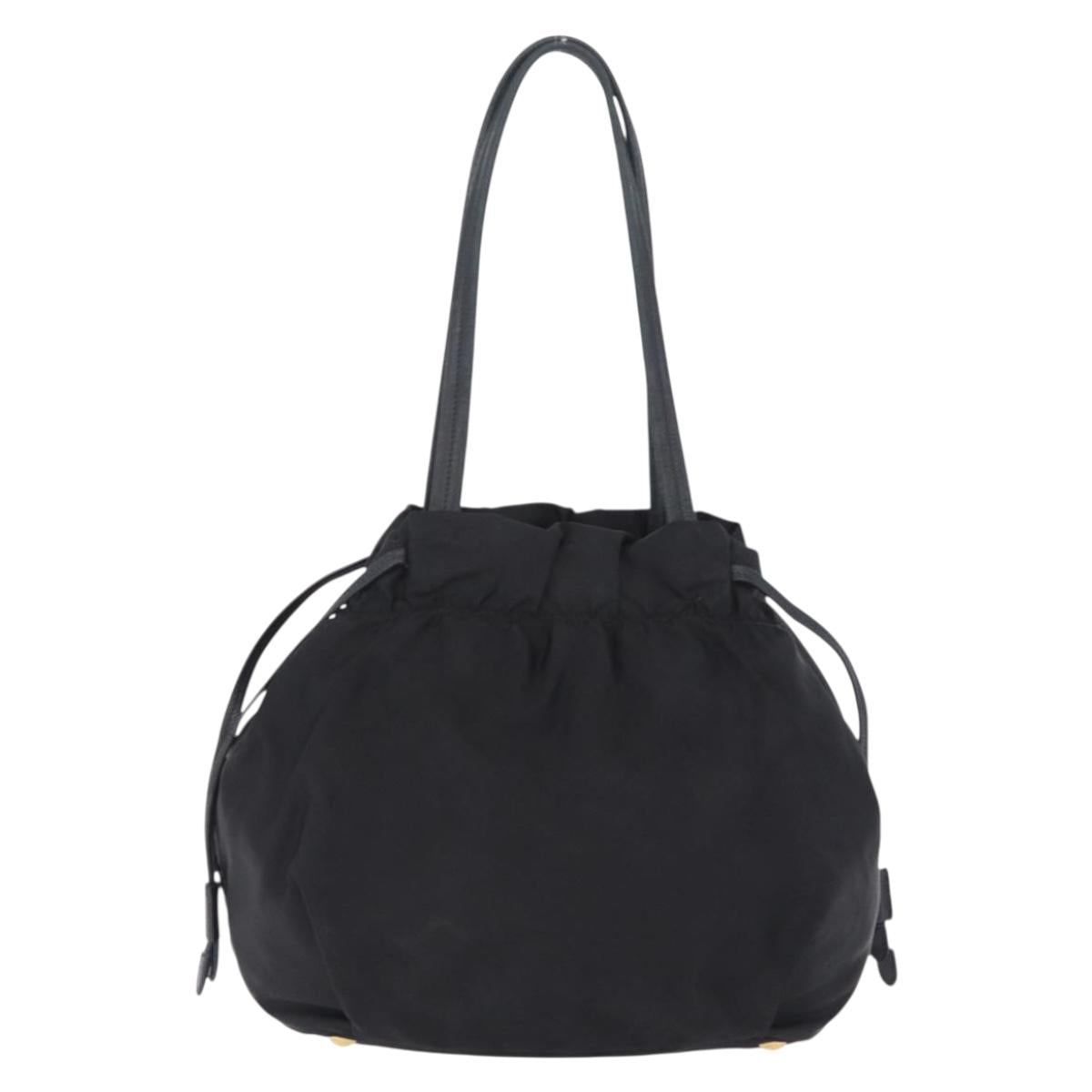 PRADA Tote Bag Nylon Black Gold Auth 206537