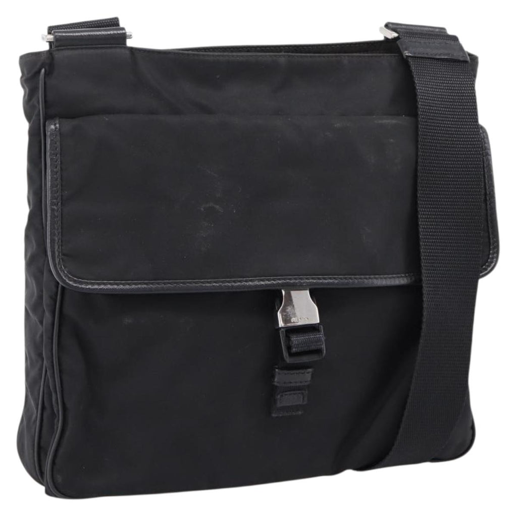 PRADA Shoulder Bag Nylon Black Silver Auth 206732