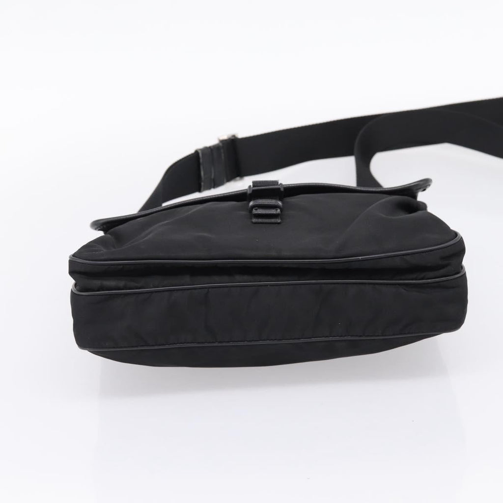 PRADA Shoulder Bag Nylon Black Silver Auth 206732
