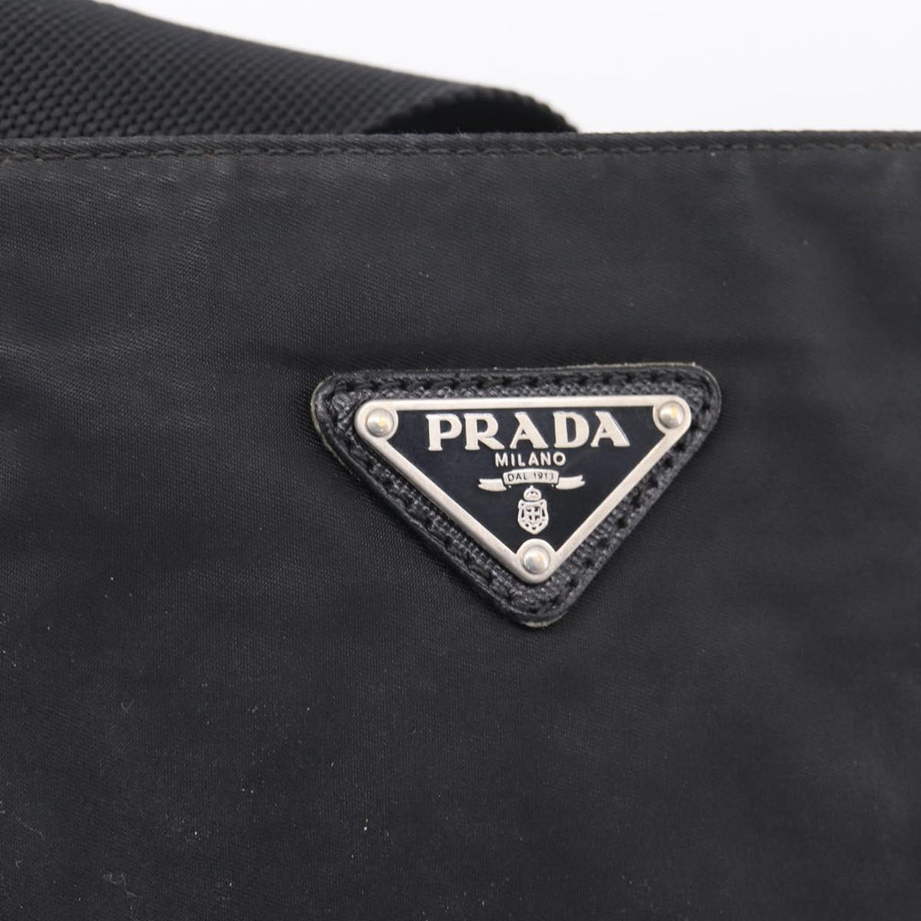 PRADA Shoulder Bag Nylon Black Silver Auth 206732