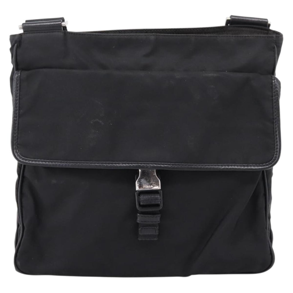 PRADA Shoulder Bag Nylon Black Silver Auth 206732