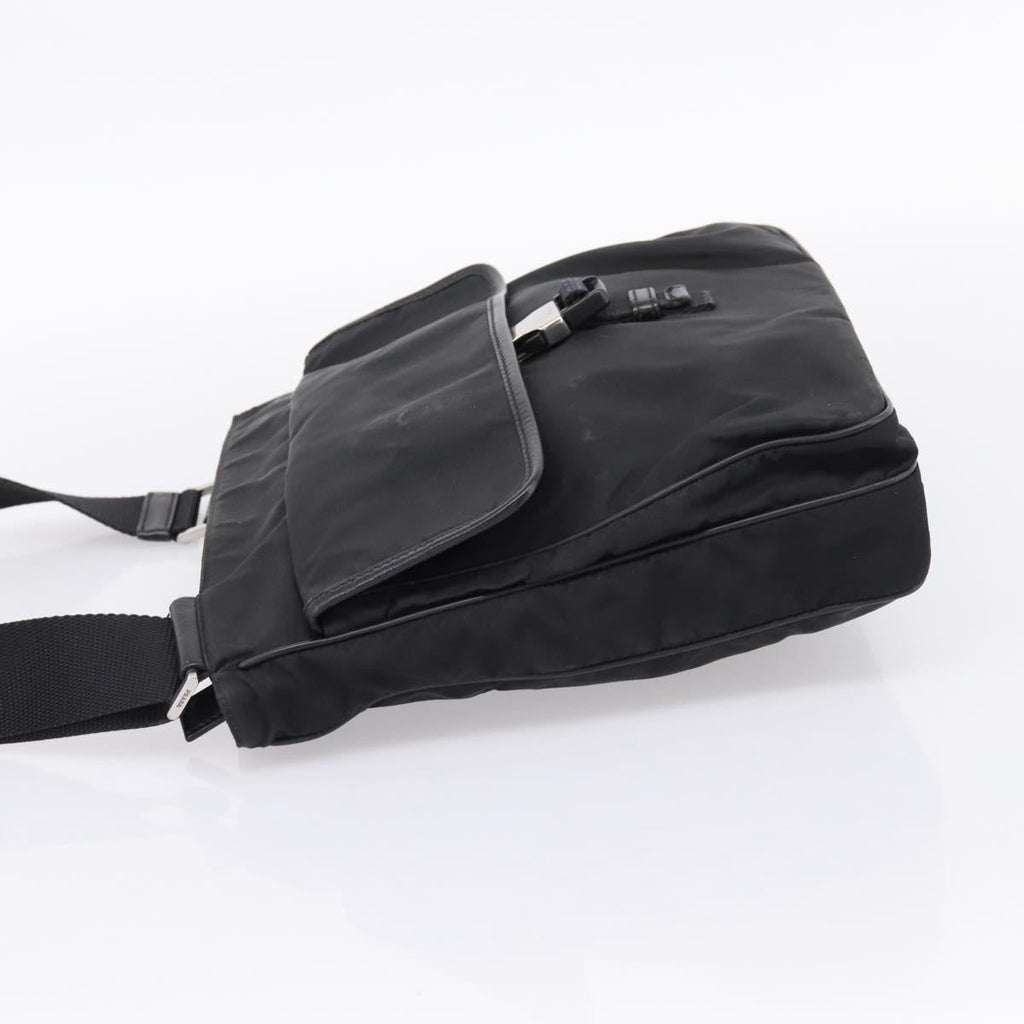 PRADA Shoulder Bag Nylon Black Silver Auth 206732