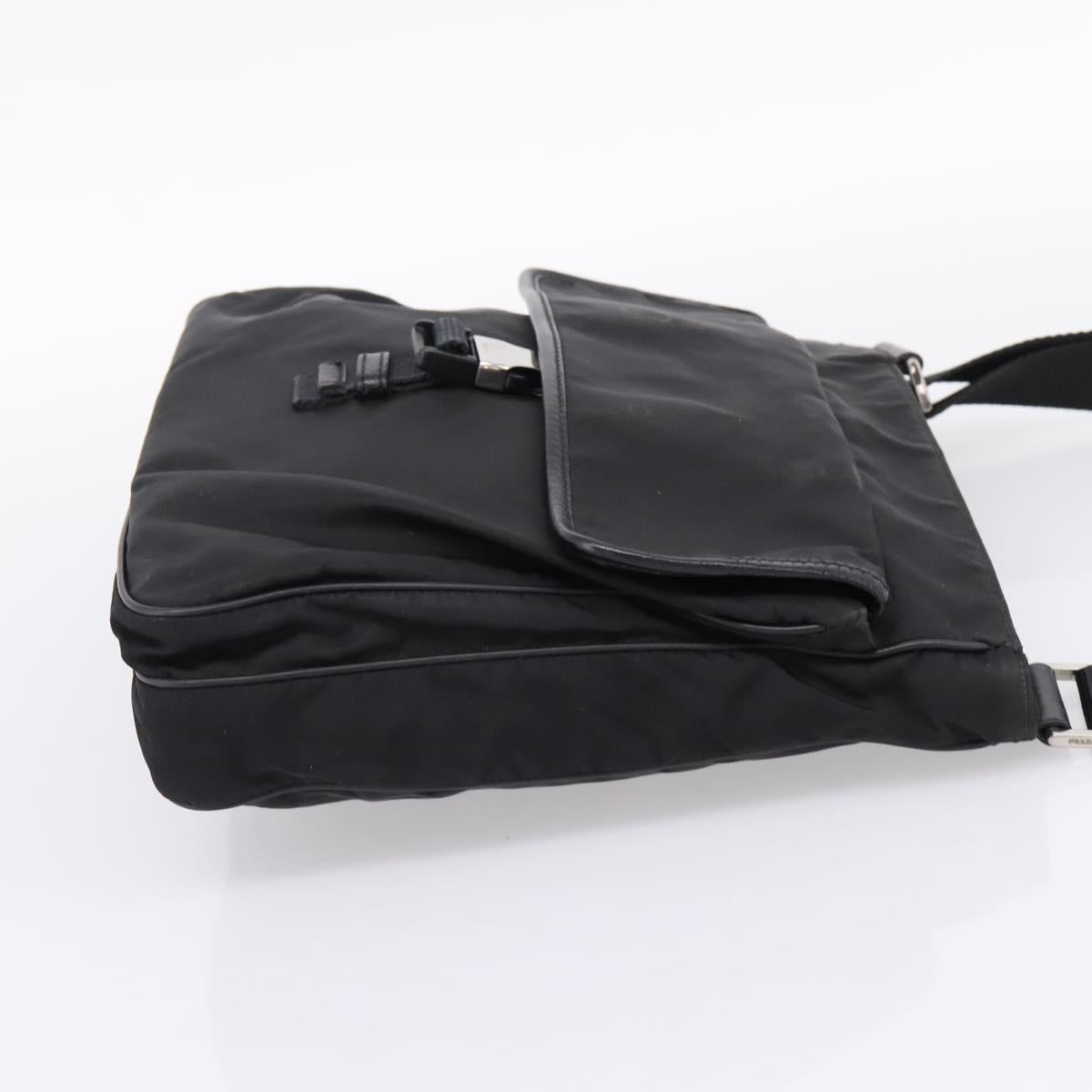 PRADA Shoulder Bag Nylon Black Silver Auth 206732