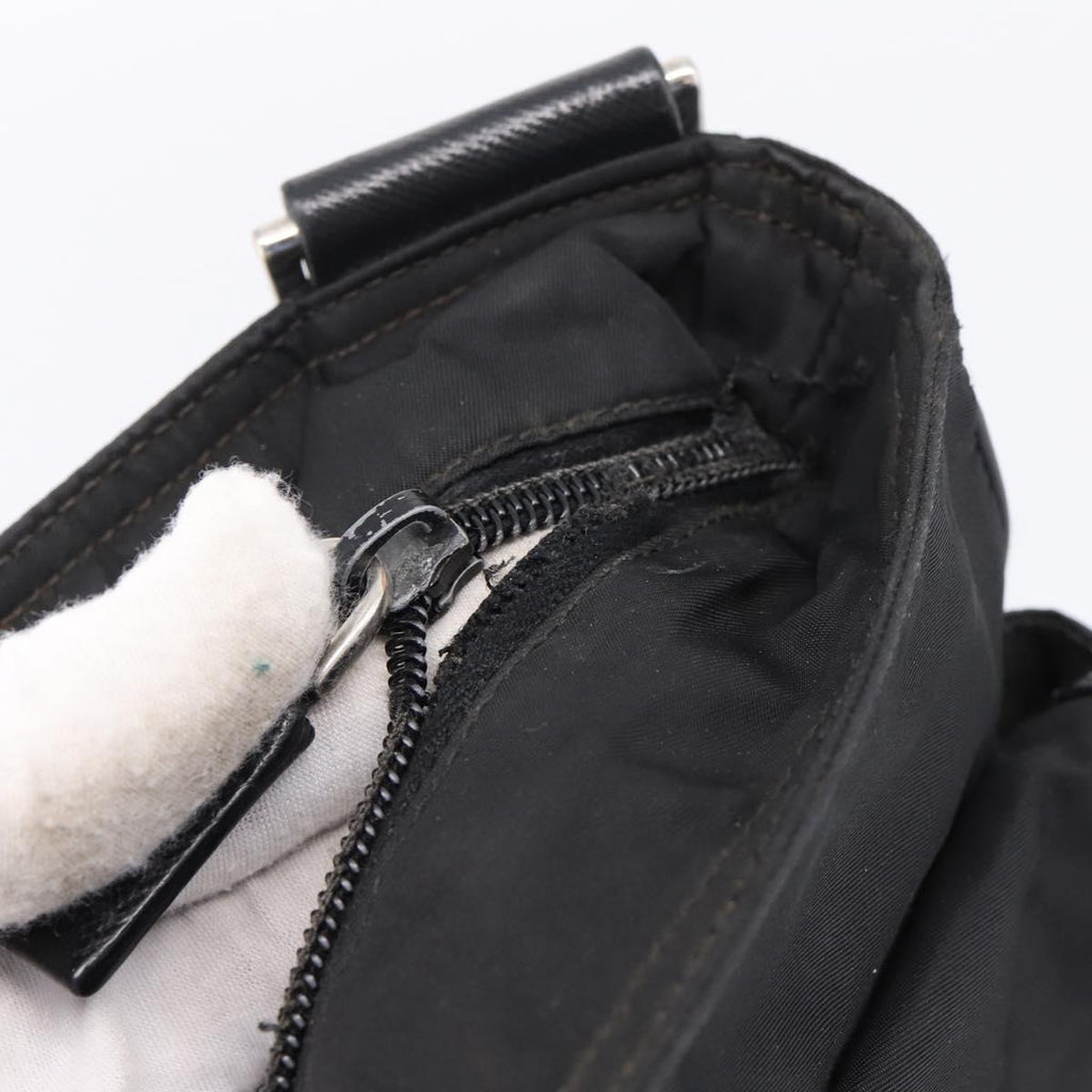 PRADA Shoulder Bag Nylon Black Silver Auth 206732