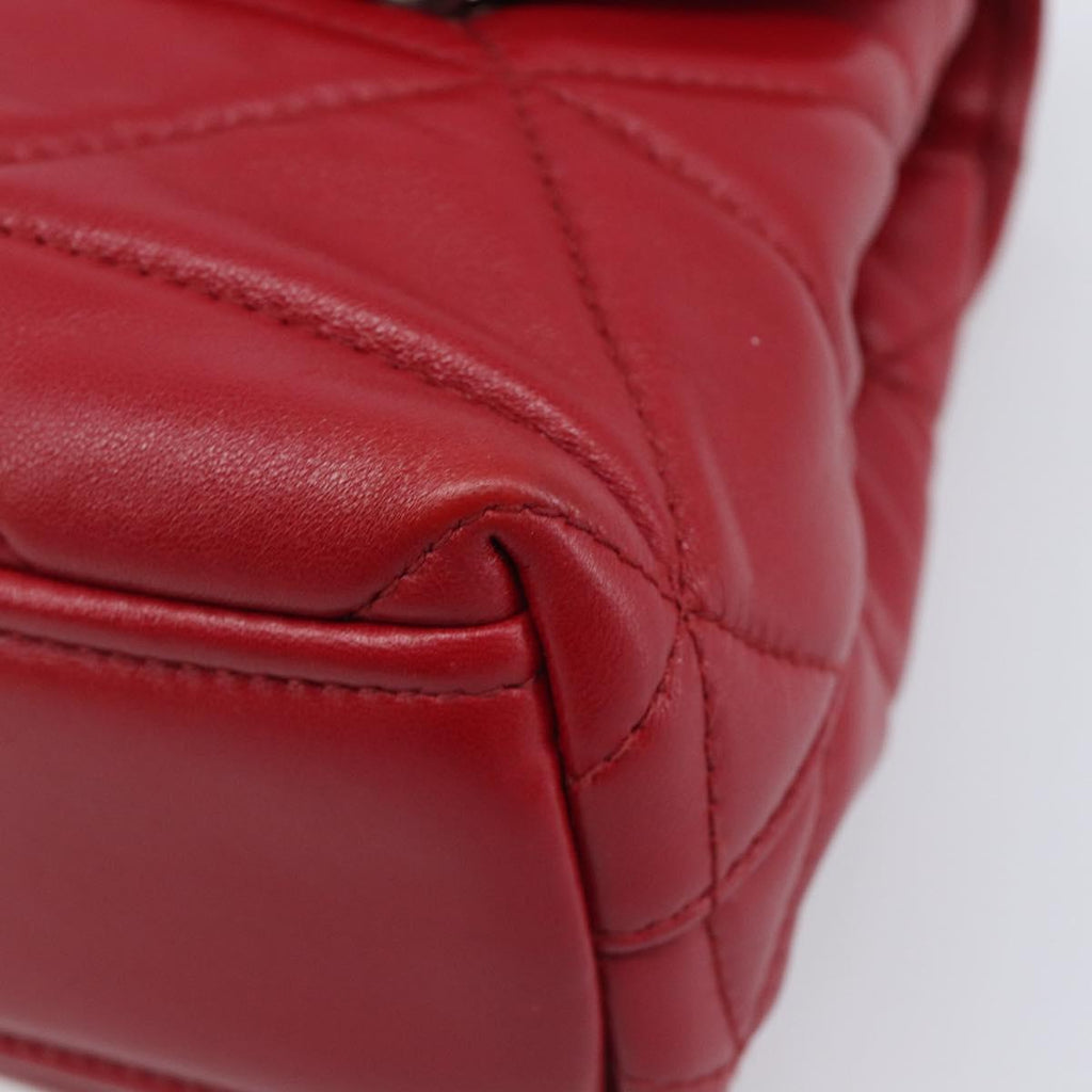 PRADA Chain Shoulder Bag Leather Red Silver Auth 206931V