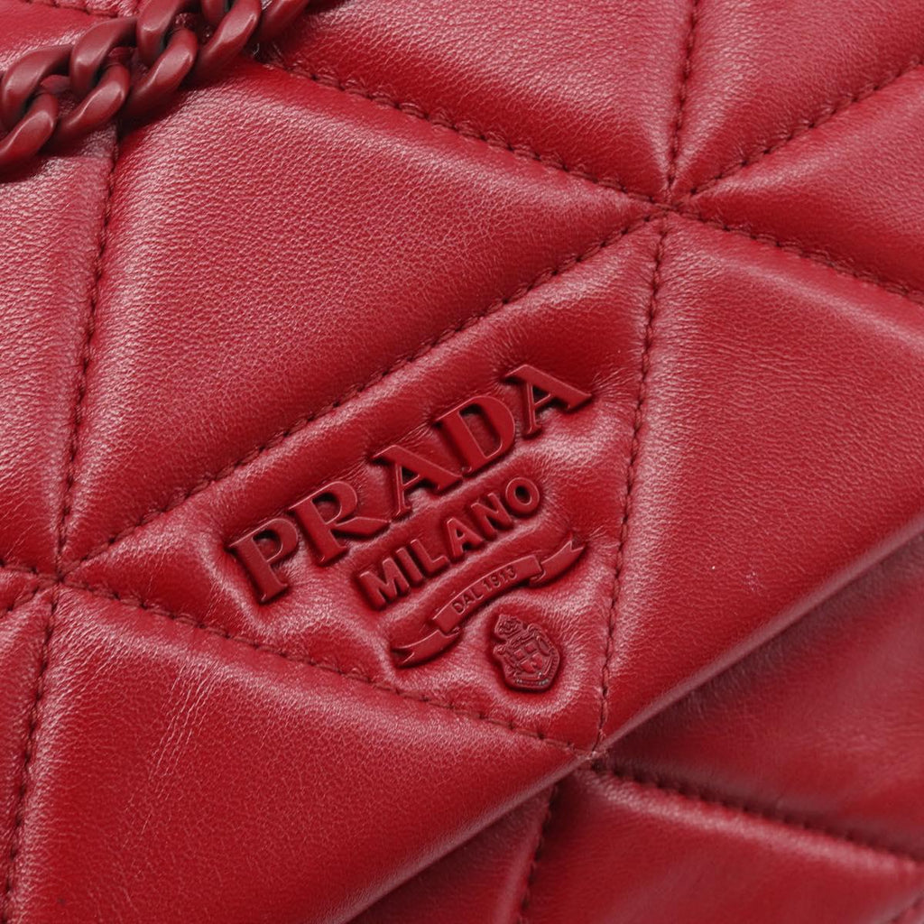 PRADA Chain Shoulder Bag Leather Red Silver Auth 206931V