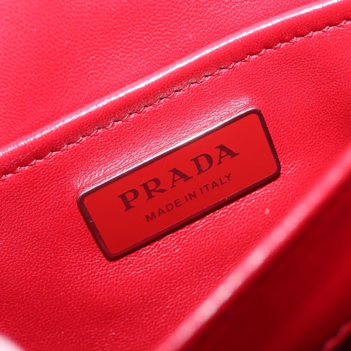 PRADA Chain Shoulder Bag Leather Red Silver Auth 206931V