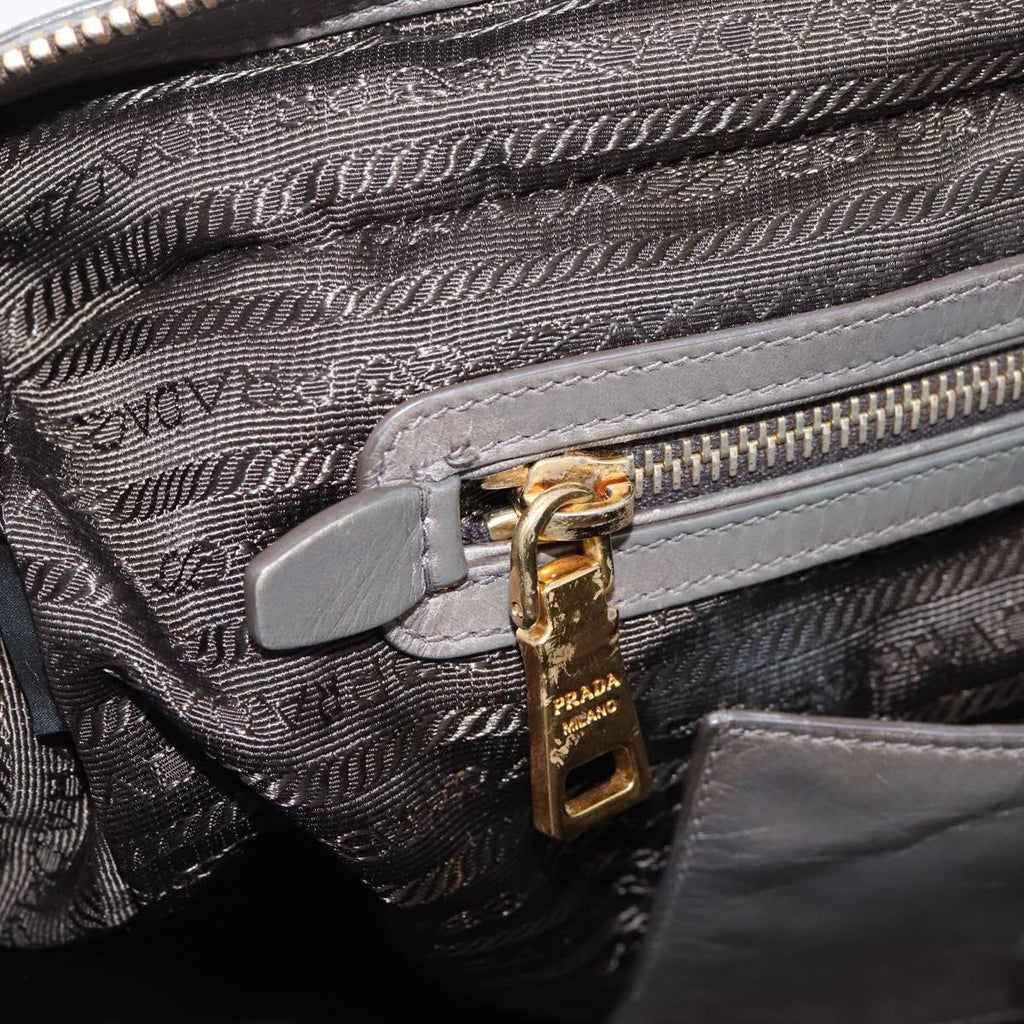 PRADA Hand Bag Leather 2way Gray Gold Auth 207067A