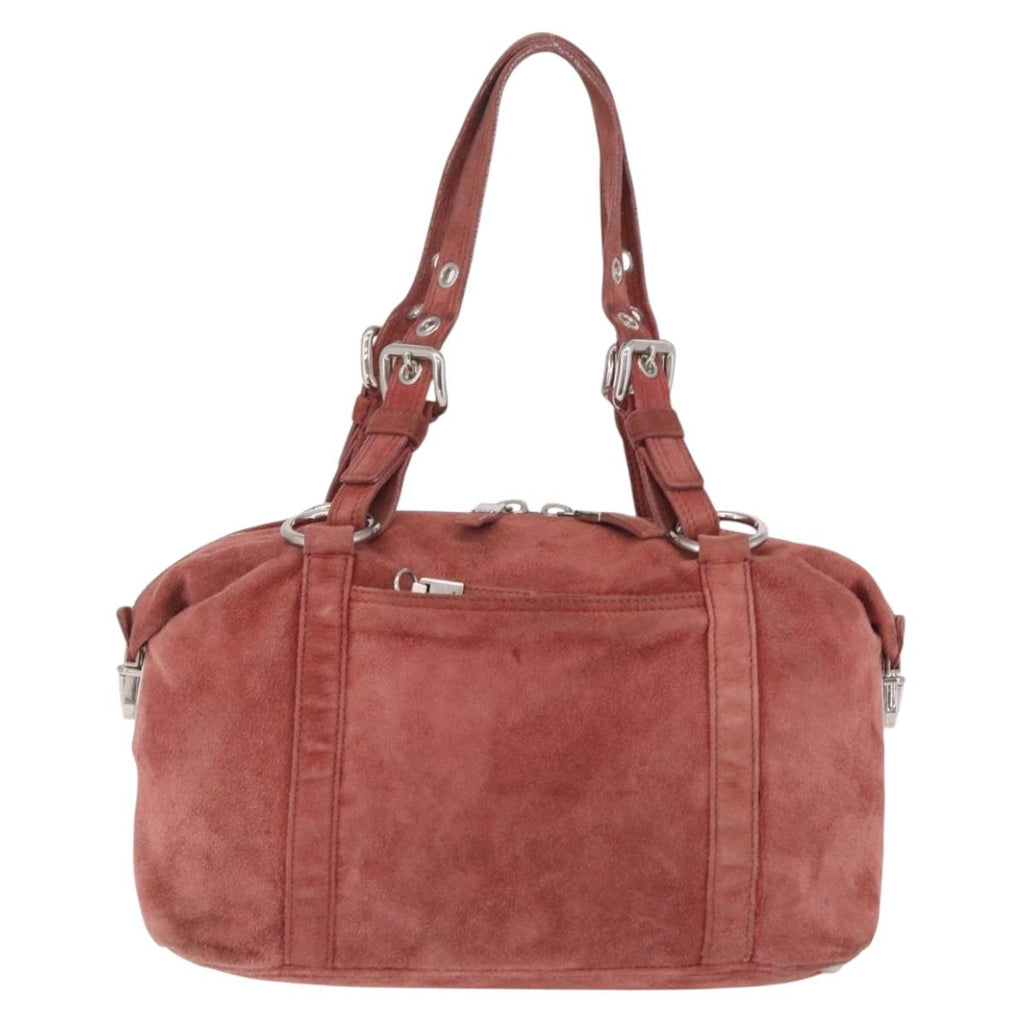 PRADA Tote Bag Suede Silver Pink Auth 207111A