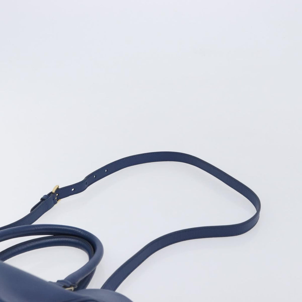 PRADA Galleria Hand Bag Saffiano 2way Blue Gold Auth 207119A