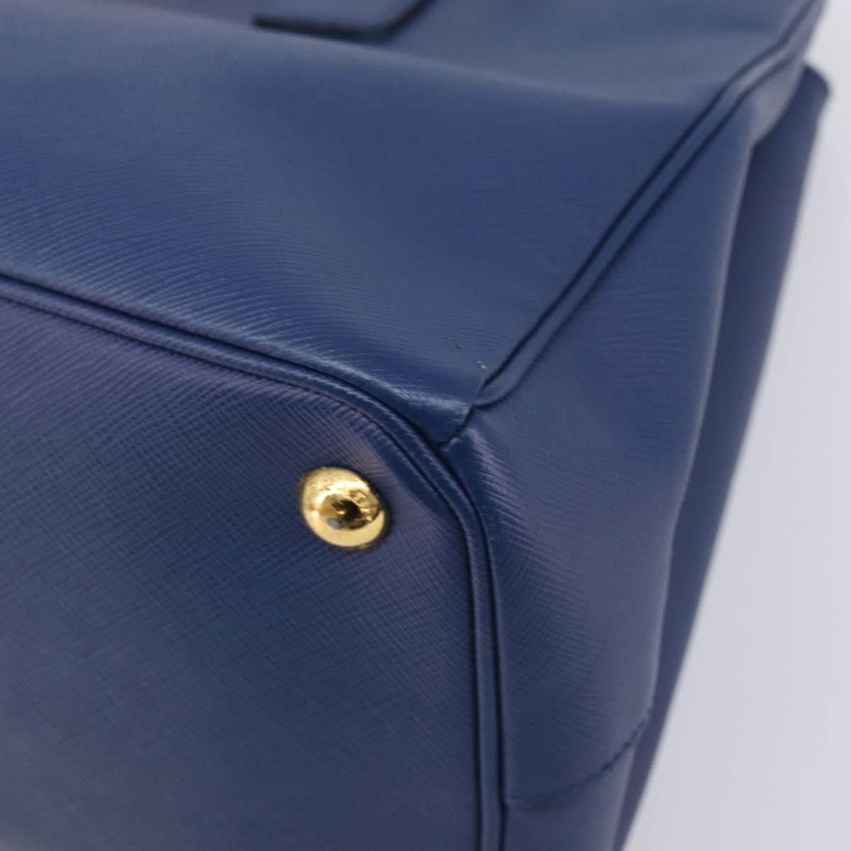 PRADA Galleria Hand Bag Saffiano 2way Blue Gold Auth 207119A