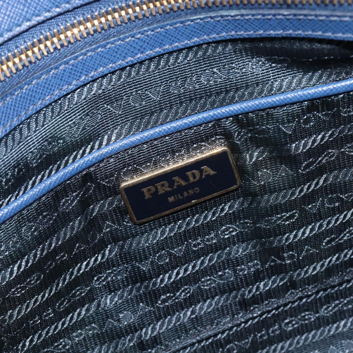 PRADA Galleria Hand Bag Saffiano 2way Blue Gold Auth 207119A