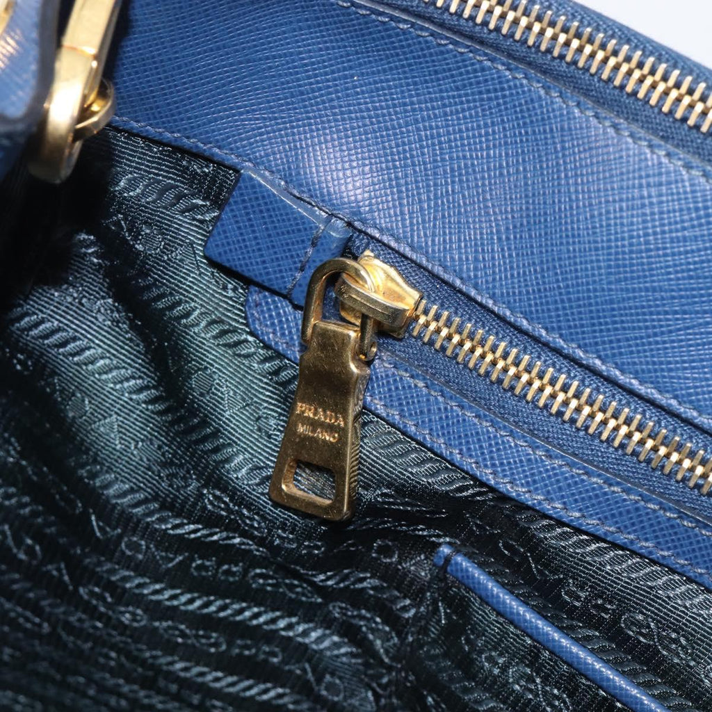 PRADA Galleria Hand Bag Saffiano 2way Blue Gold Auth 207119A