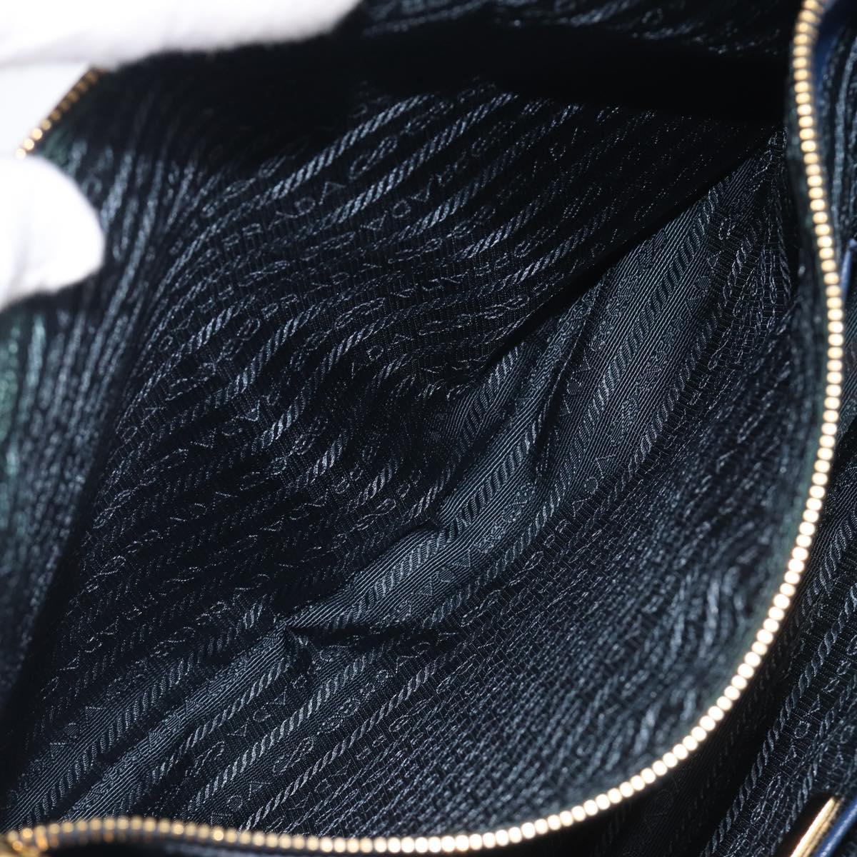 PRADA Galleria Hand Bag Saffiano 2way Blue Gold Auth 207119A