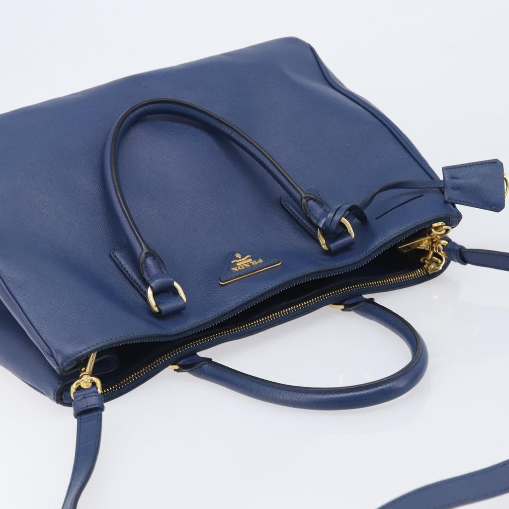 PRADA Galleria Hand Bag Saffiano 2way Blue Gold Auth 207119A