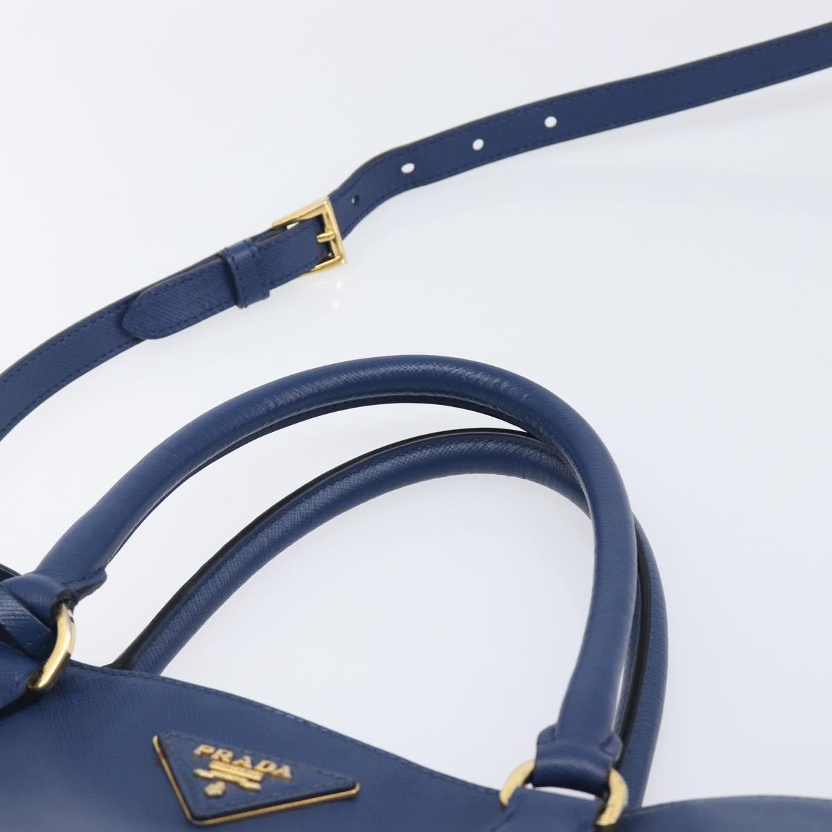 PRADA Galleria Hand Bag Saffiano 2way Blue Gold Auth 207119A