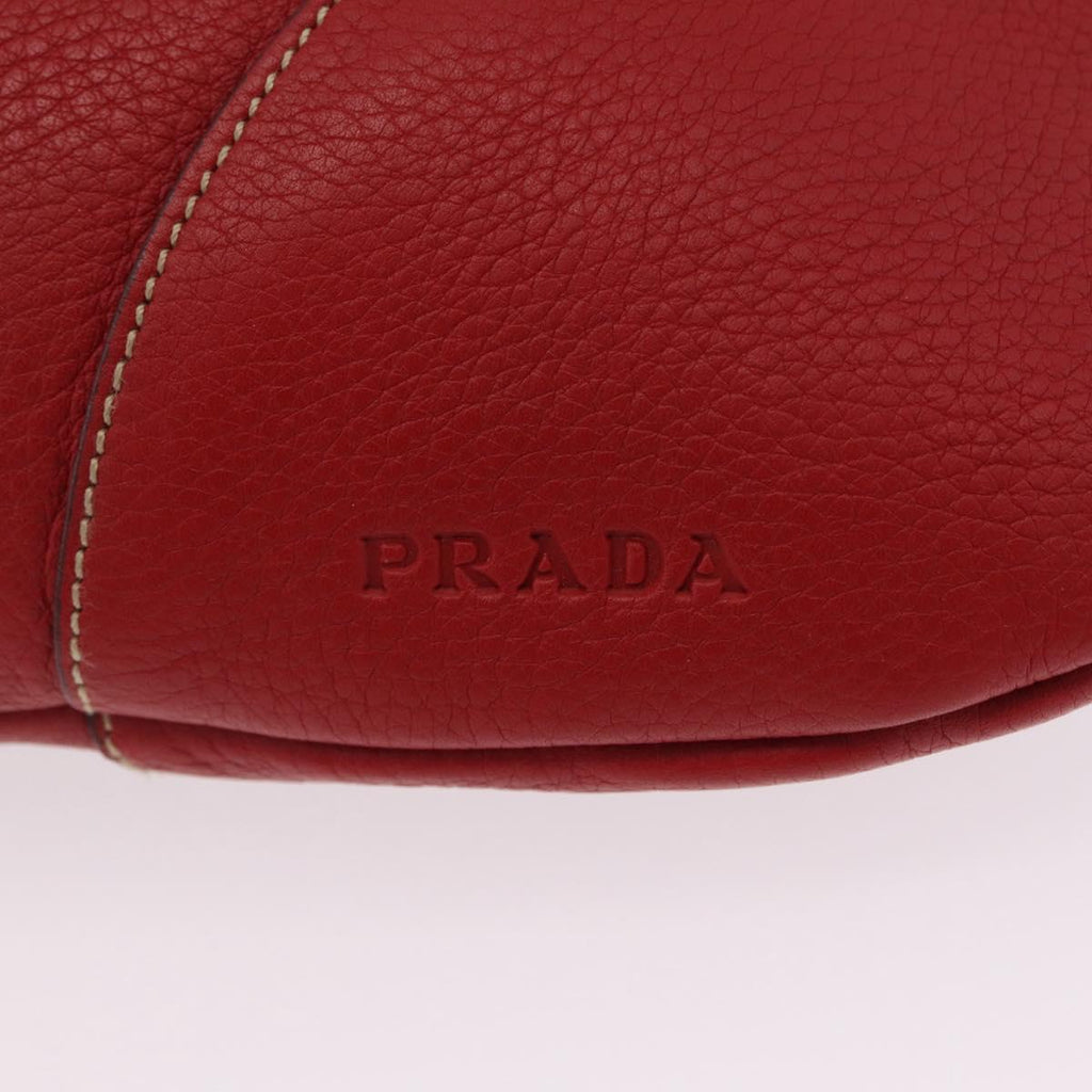 PRADA Chain Shoulder Bag Vittero Dino Leather Red Gold Auth 207148A