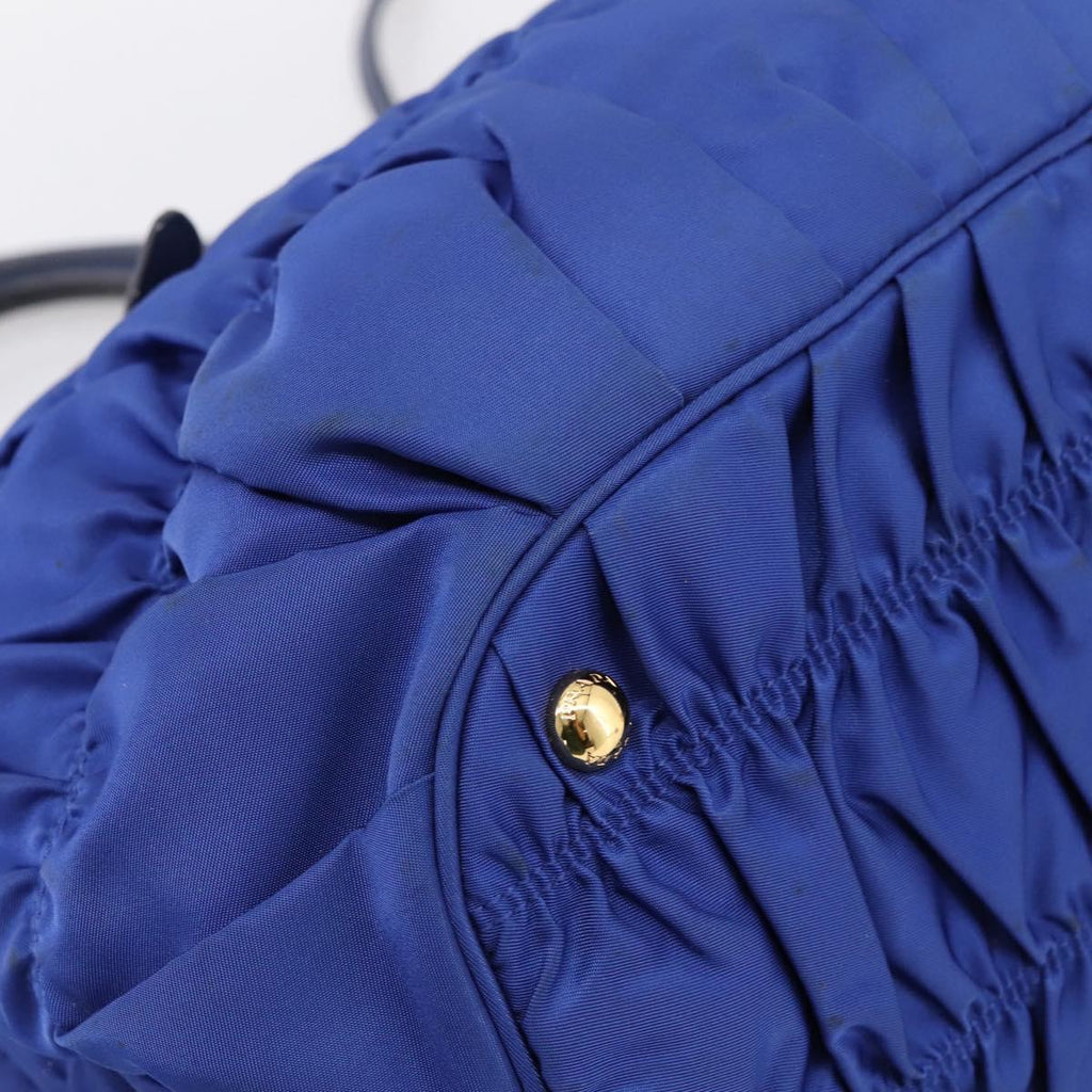 PRADA Gathered Hand Bag Nylon 2way Blue Gold Auth 207154A