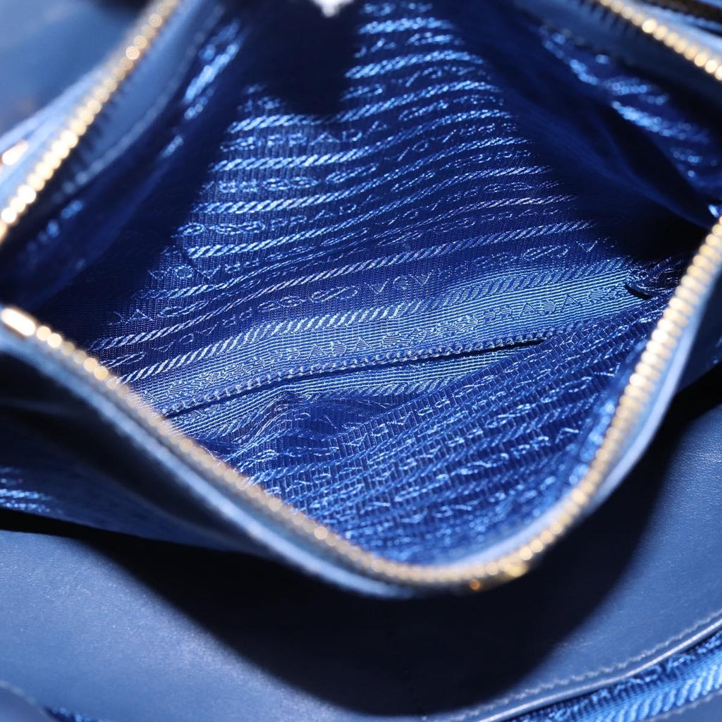 PRADA Gathered Hand Bag Nylon 2way Blue Gold Auth 207154A