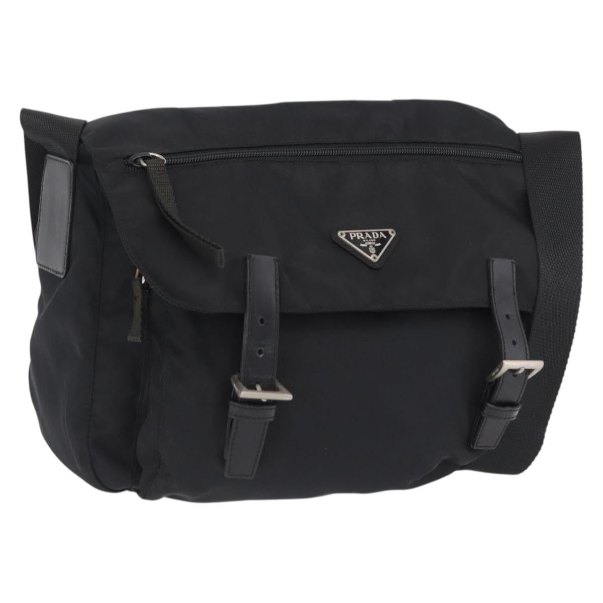 PRADA Shoulder Bag Nylon Black Silver Auth 207460V