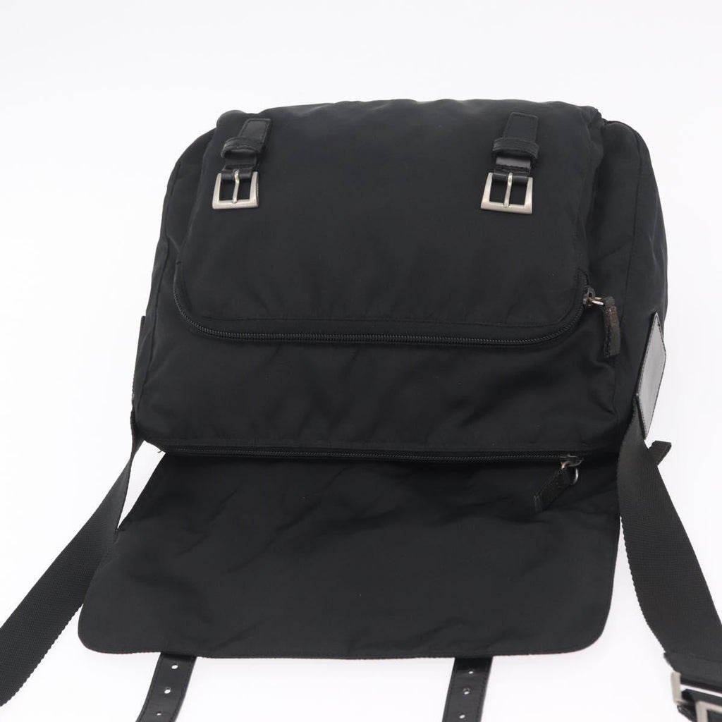 PRADA Shoulder Bag Nylon Black Silver Auth 207460V