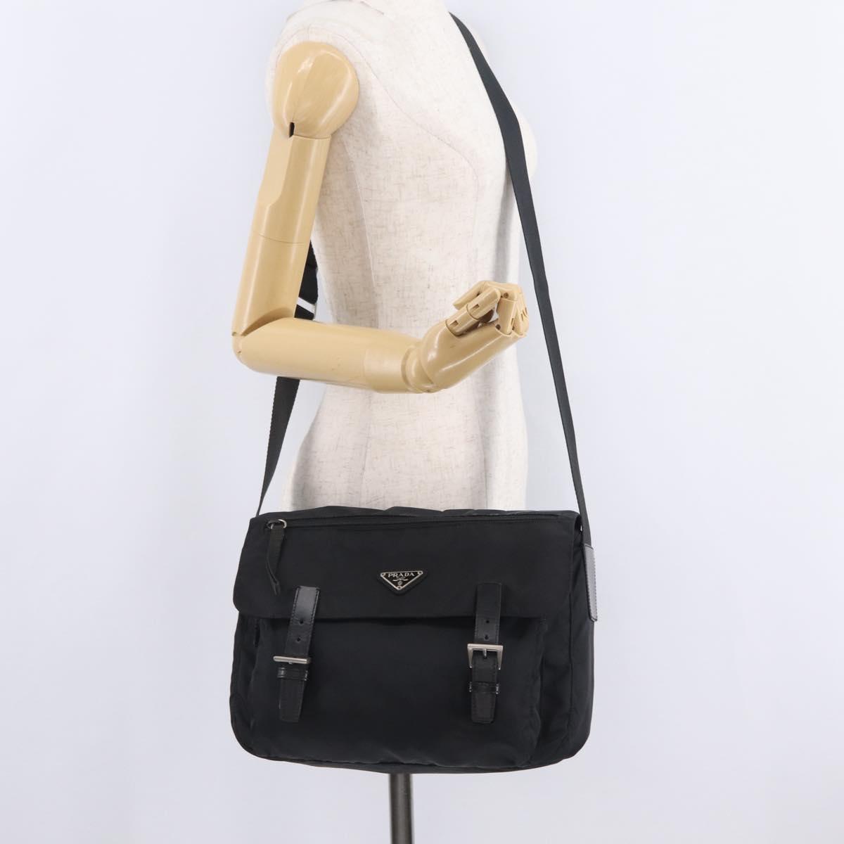 PRADA Shoulder Bag Nylon Black Silver Auth 207460V