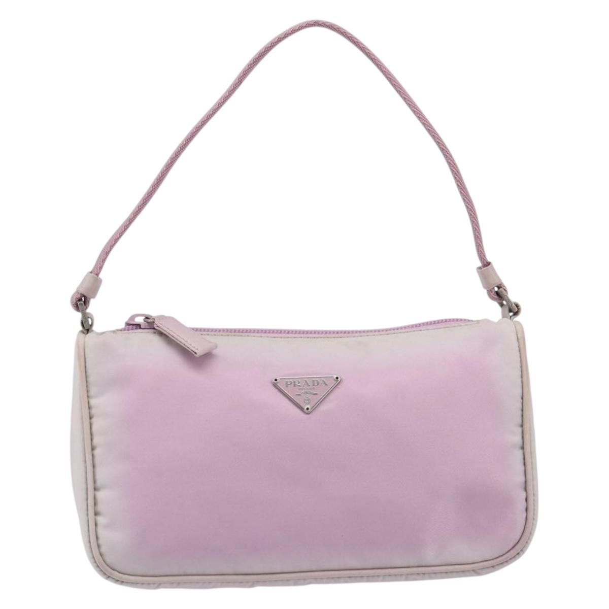 PRADA Accessory Pouch Nylon Pink Silver Auth 207483