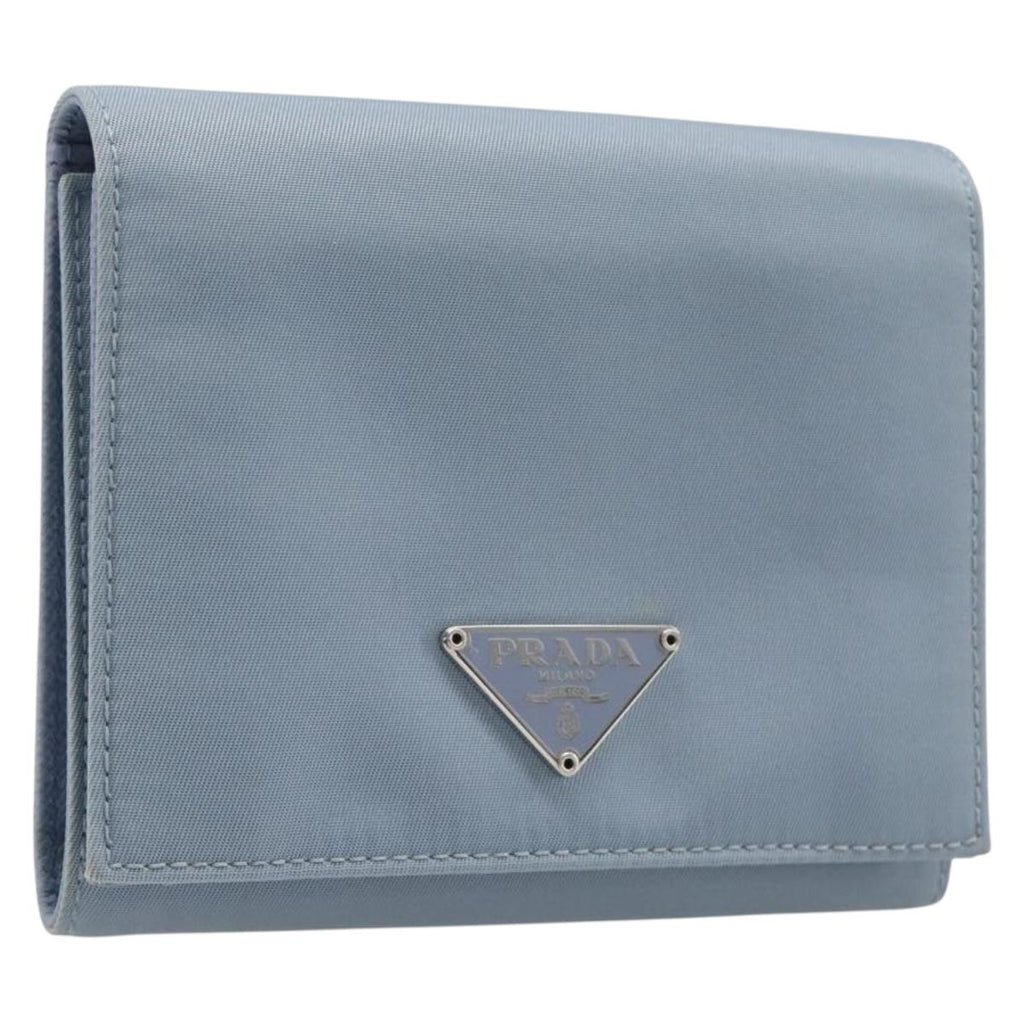 PRADA Compact Wallet Nylon Light Blue Silver Auth 207486A