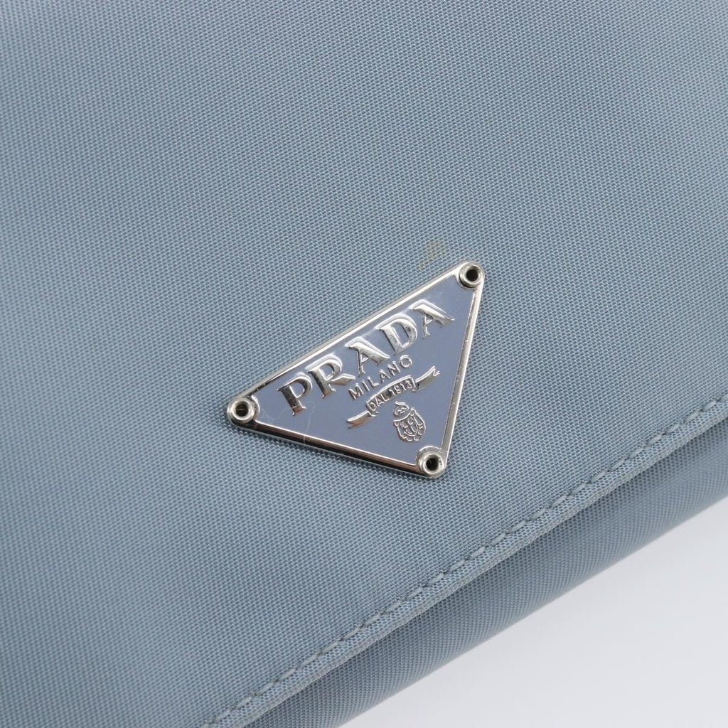 PRADA Compact Wallet Nylon Light Blue Silver Auth 207486A