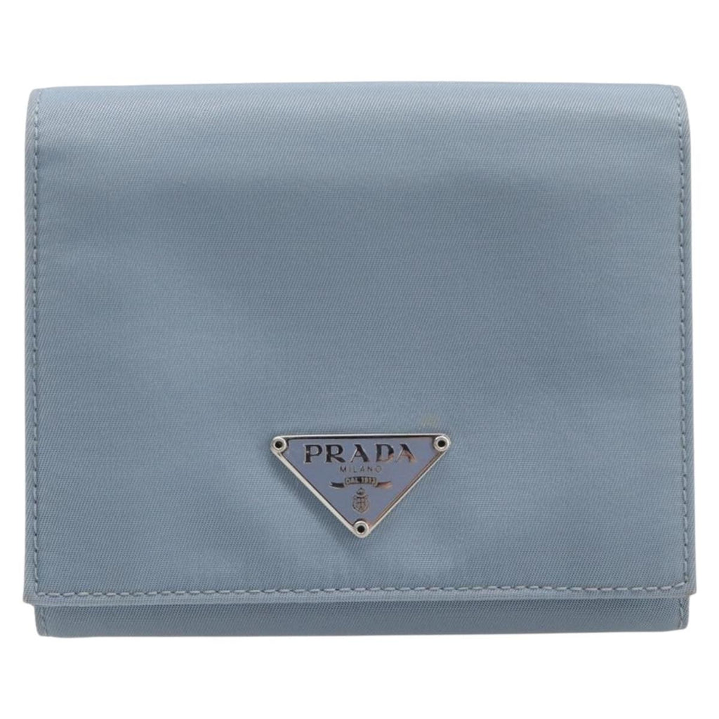 PRADA Compact Wallet Nylon Light Blue Silver Auth 207486A