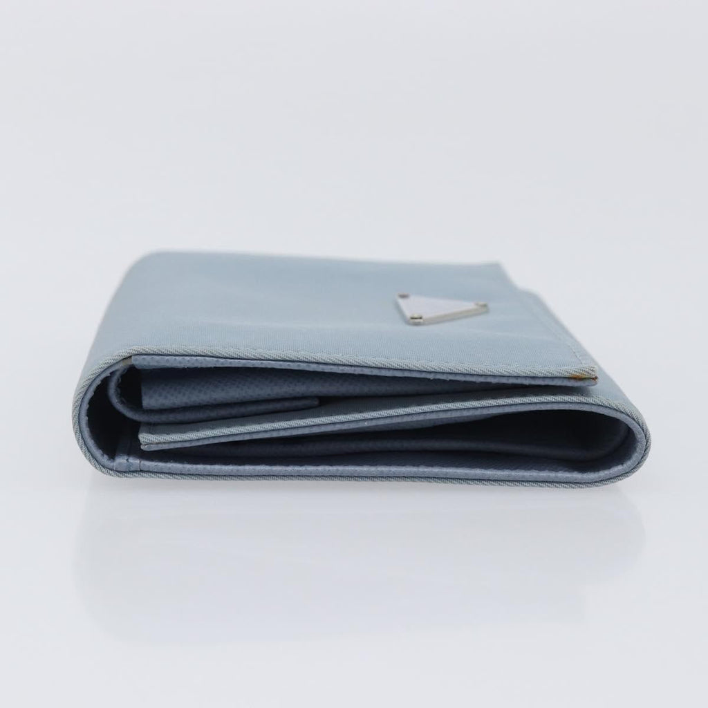 PRADA Compact Wallet Nylon Light Blue Silver Auth 207486A