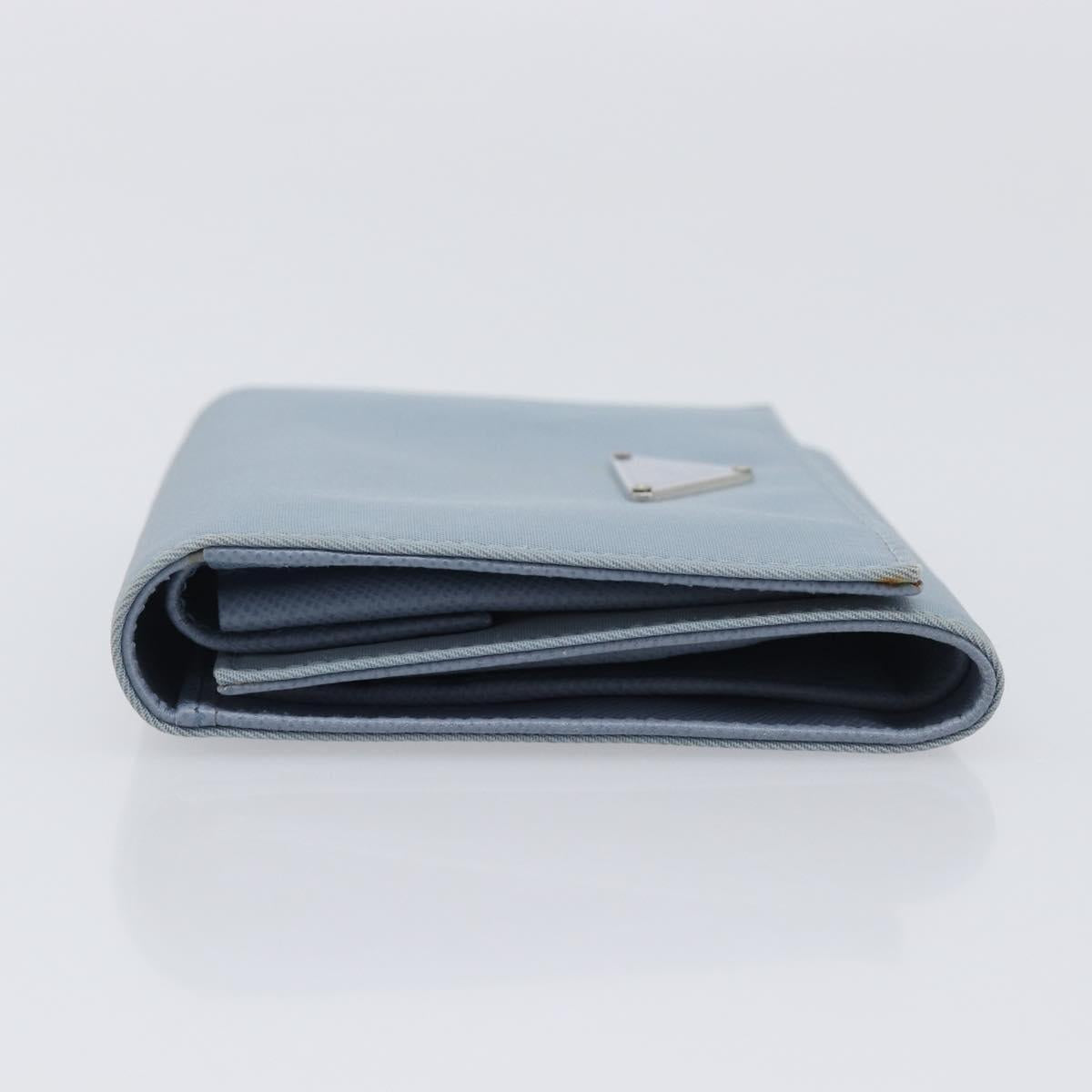 PRADA Compact Wallet Nylon Light Blue Silver Auth 207486A