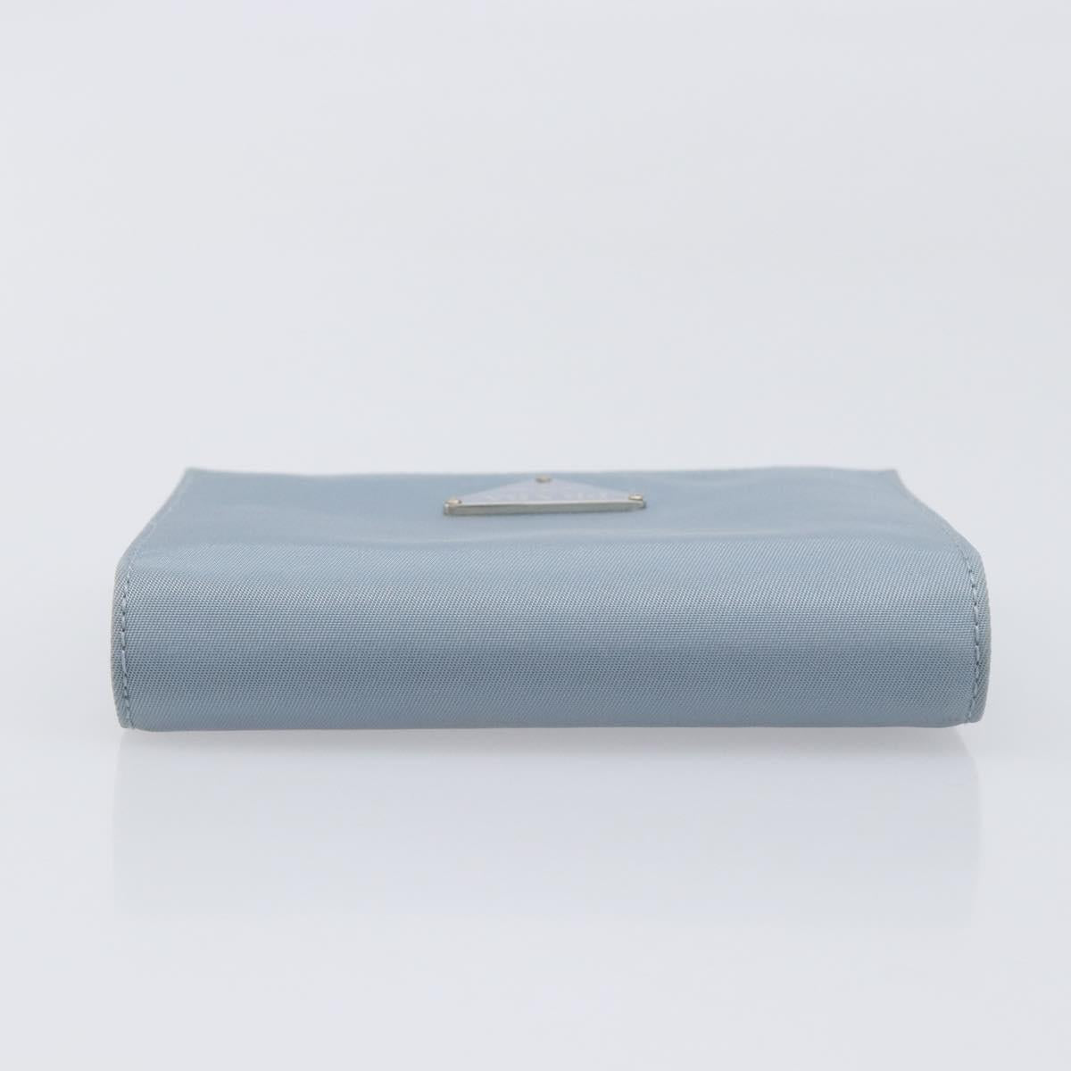 PRADA Compact Wallet Nylon Light Blue Silver Auth 207486A