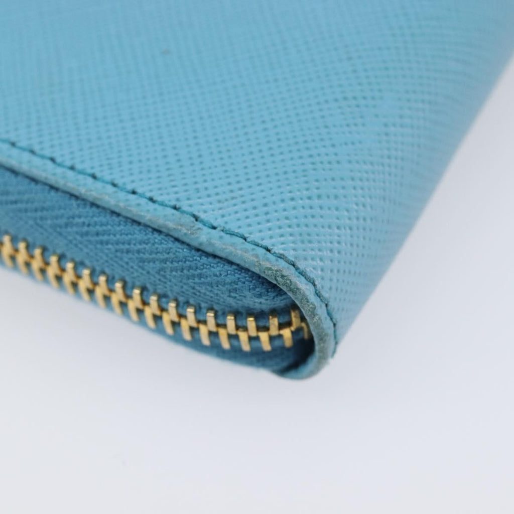 PRADA Coin Purse Safiano Leather Light Blue Gold Auth 207493V