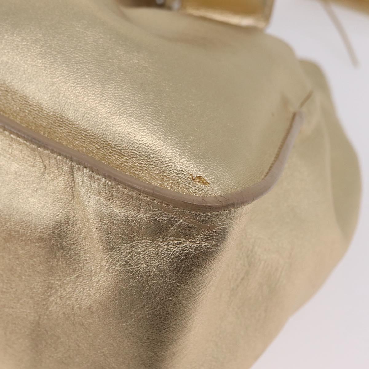 PRADA Tote Bag Leather Gold Silver Auth 207552A