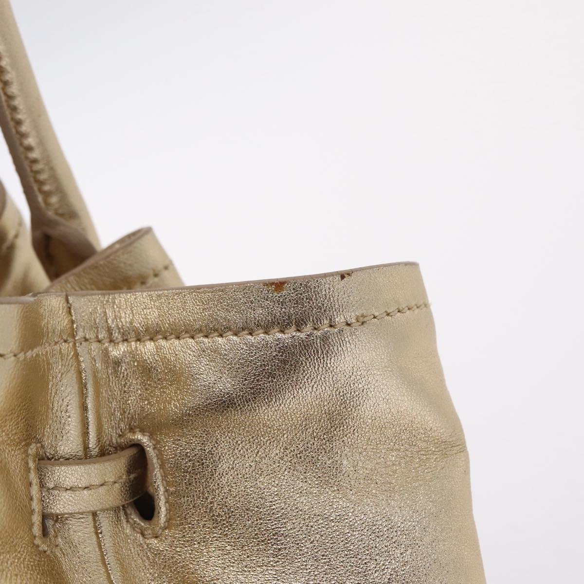 PRADA Tote Bag Leather Gold Silver Auth 207552A
