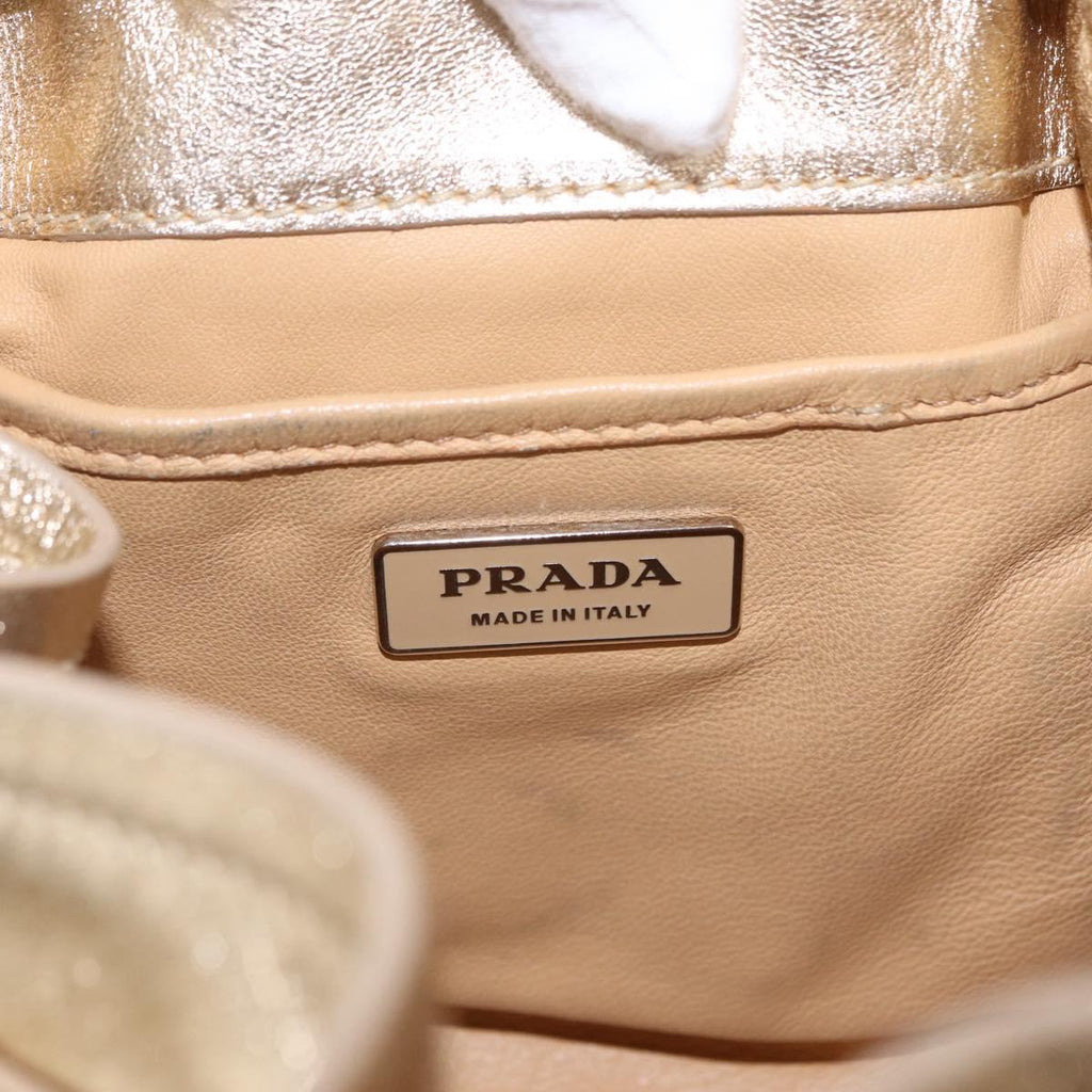 PRADA Tote Bag Leather Gold Silver Auth 207552A
