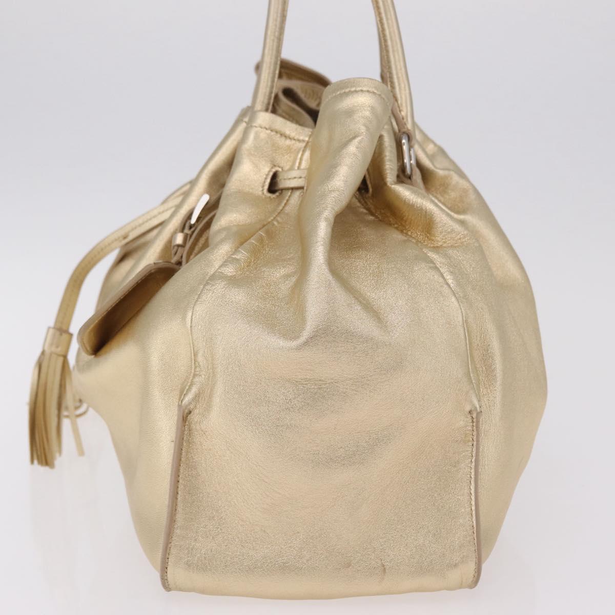 PRADA Tote Bag Leather Gold Silver Auth 207552A