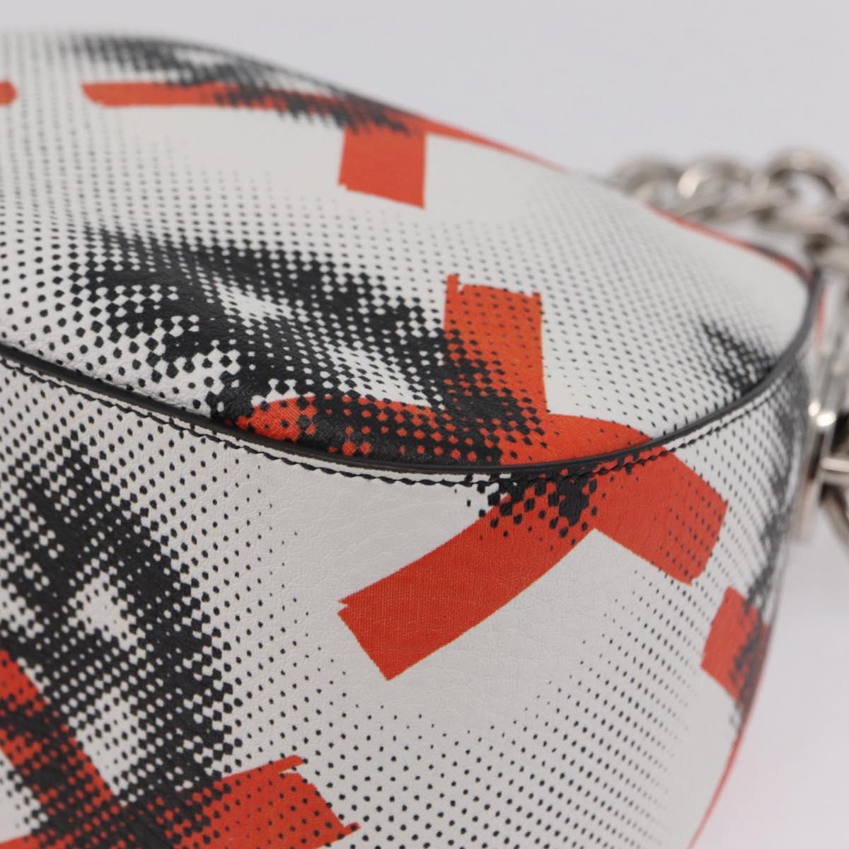 PRADA Chain Shoulder Bag Leather White Silver Auth 207574M