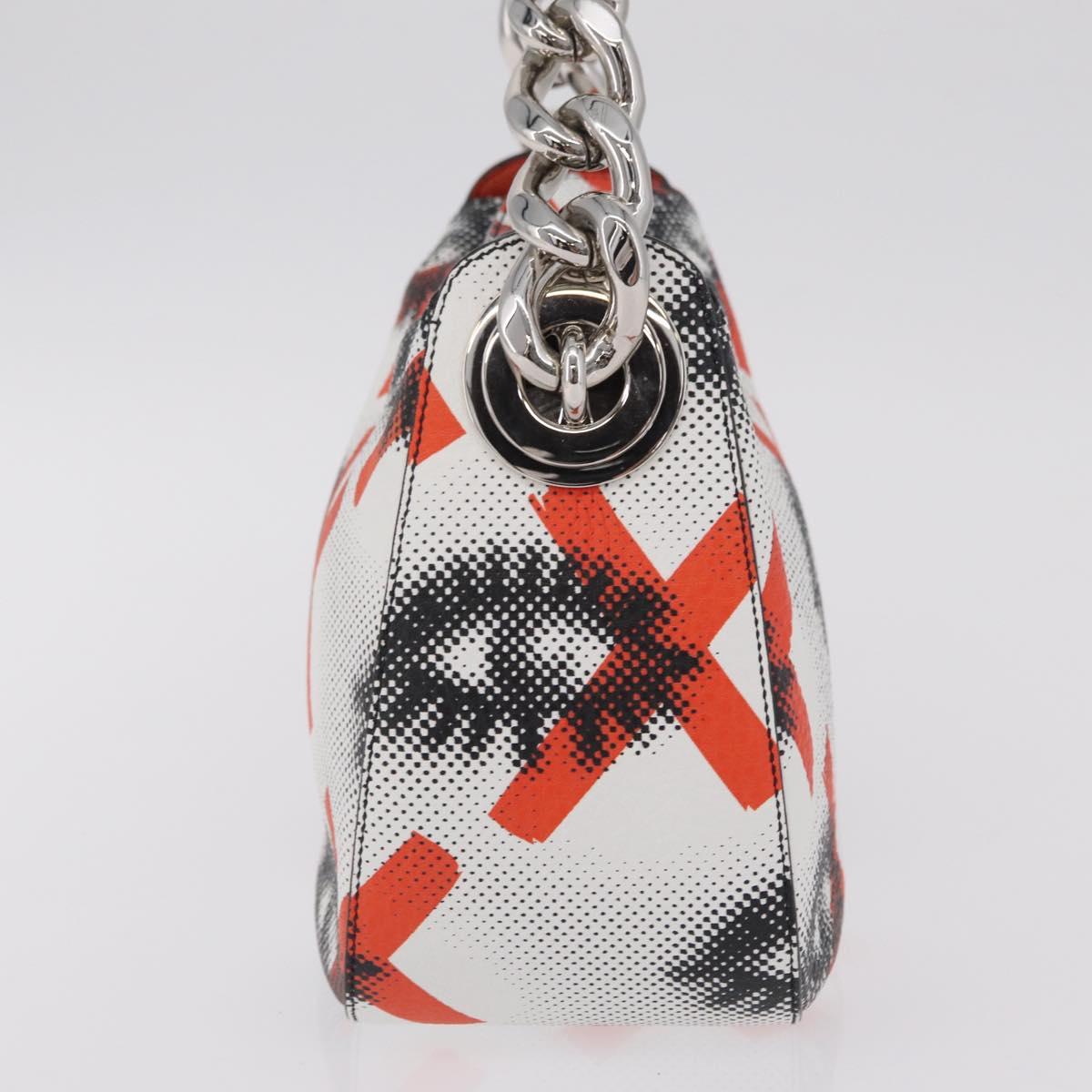 PRADA Chain Shoulder Bag Leather White Silver Auth 207574M