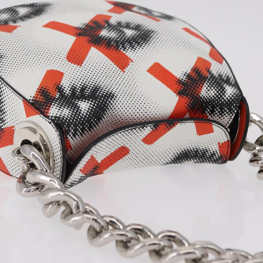 PRADA Chain Shoulder Bag Leather White Silver Auth 207574M